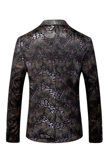 Black Printed Notched Lapel Men's Prom Blazer